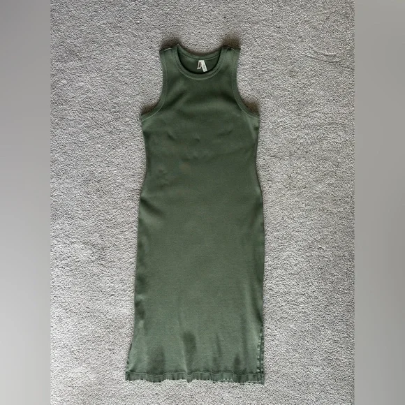 Pact Favorite Rib Racerback Tank Ribbed Midi Dress Olive Green Sz XS - Picture 7 of 7